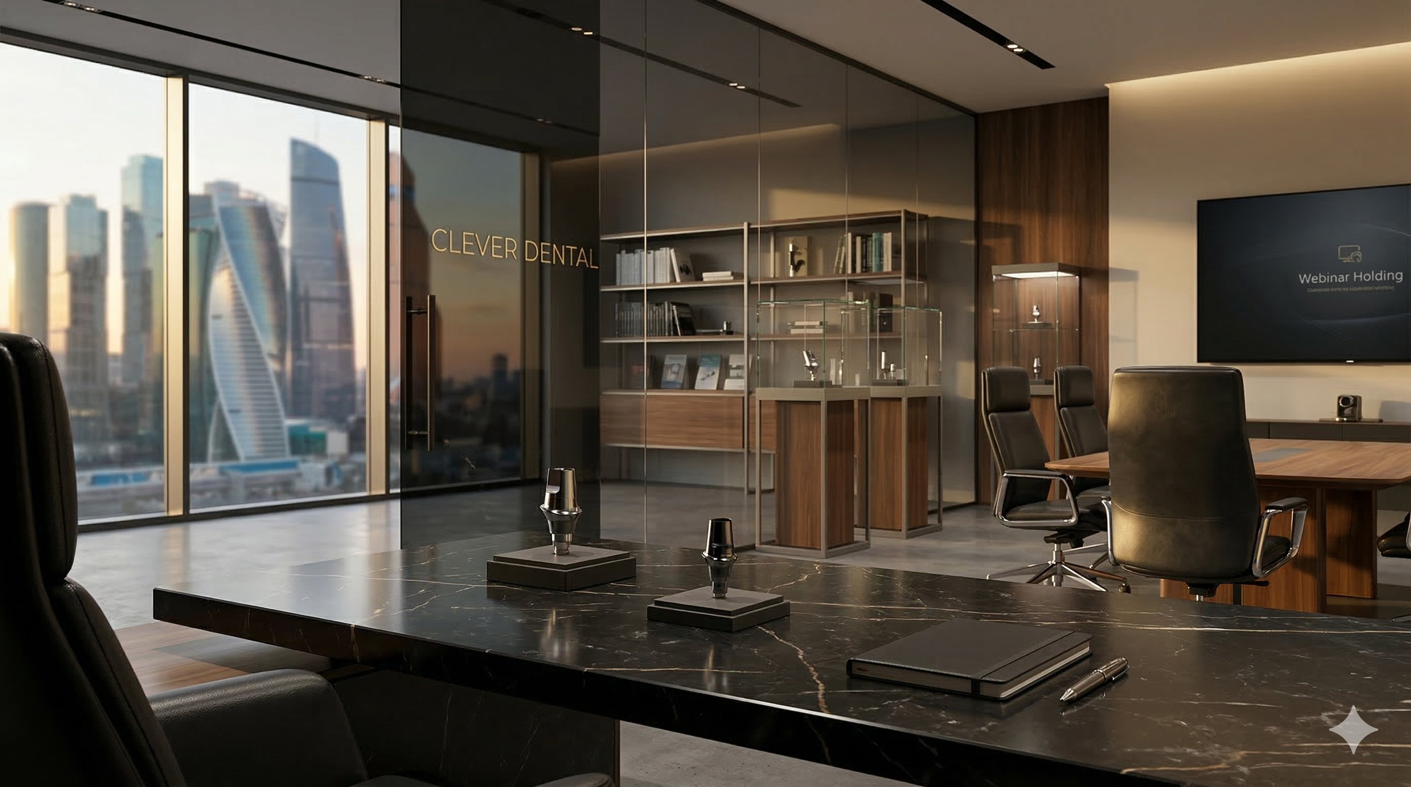 Макро-фото мультиюнита CLEVER DENTAL на чёрном мраморе